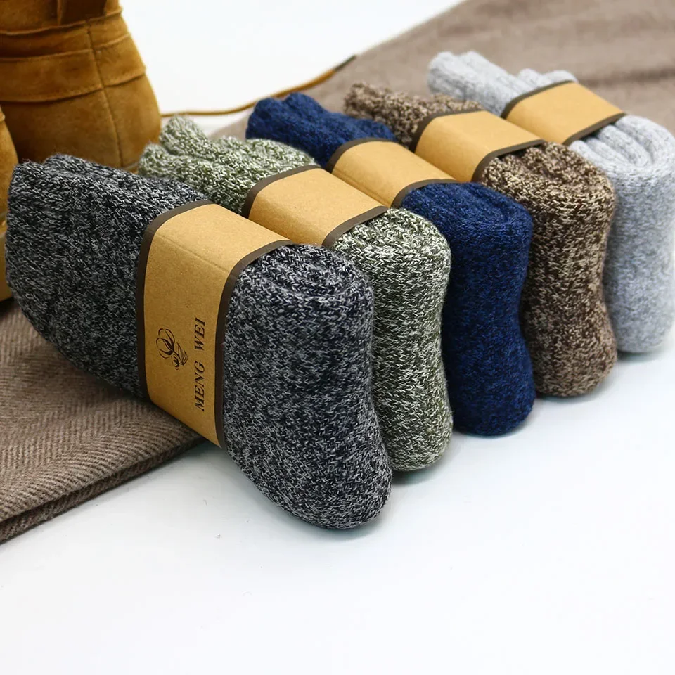 Meias Super Grossa de Lã Merino Masculina, Cashmere Anticongelante, Neve Retro, Casual, Quente, Alta Qualidade, Harajuku, Inverno, 5 Pares