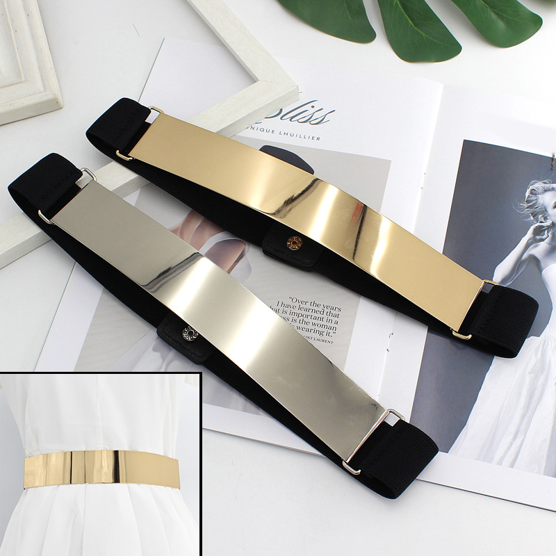 Women Fashion Designer Belts Gold Silver Color Femme Classy Elastic Wide Belt Ladies Apparel Accessory Luxury Waistband