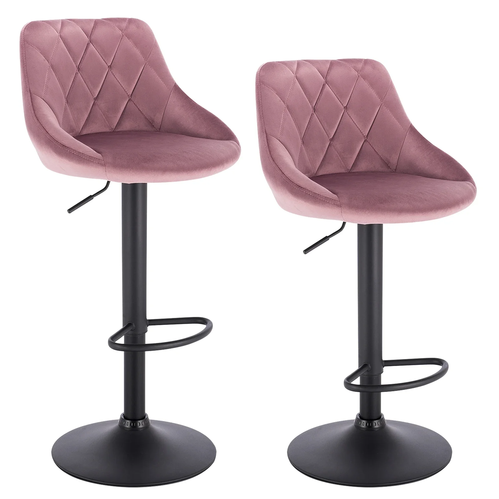 WOLTU 2PCS/Set Swivel Bar Chairs Velvet/Leather Rotating Bar Stool Height-Adjustable Lifting High Stool with Footrest for Home