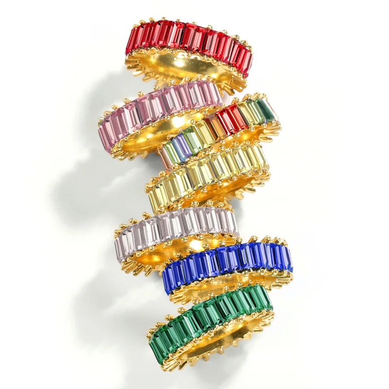 Europeu e americano retro exportação de venda quente arco-íris cor cristal anel de diamante Aliexpress Amazon desejo transfronteiriço Hot-sel...
