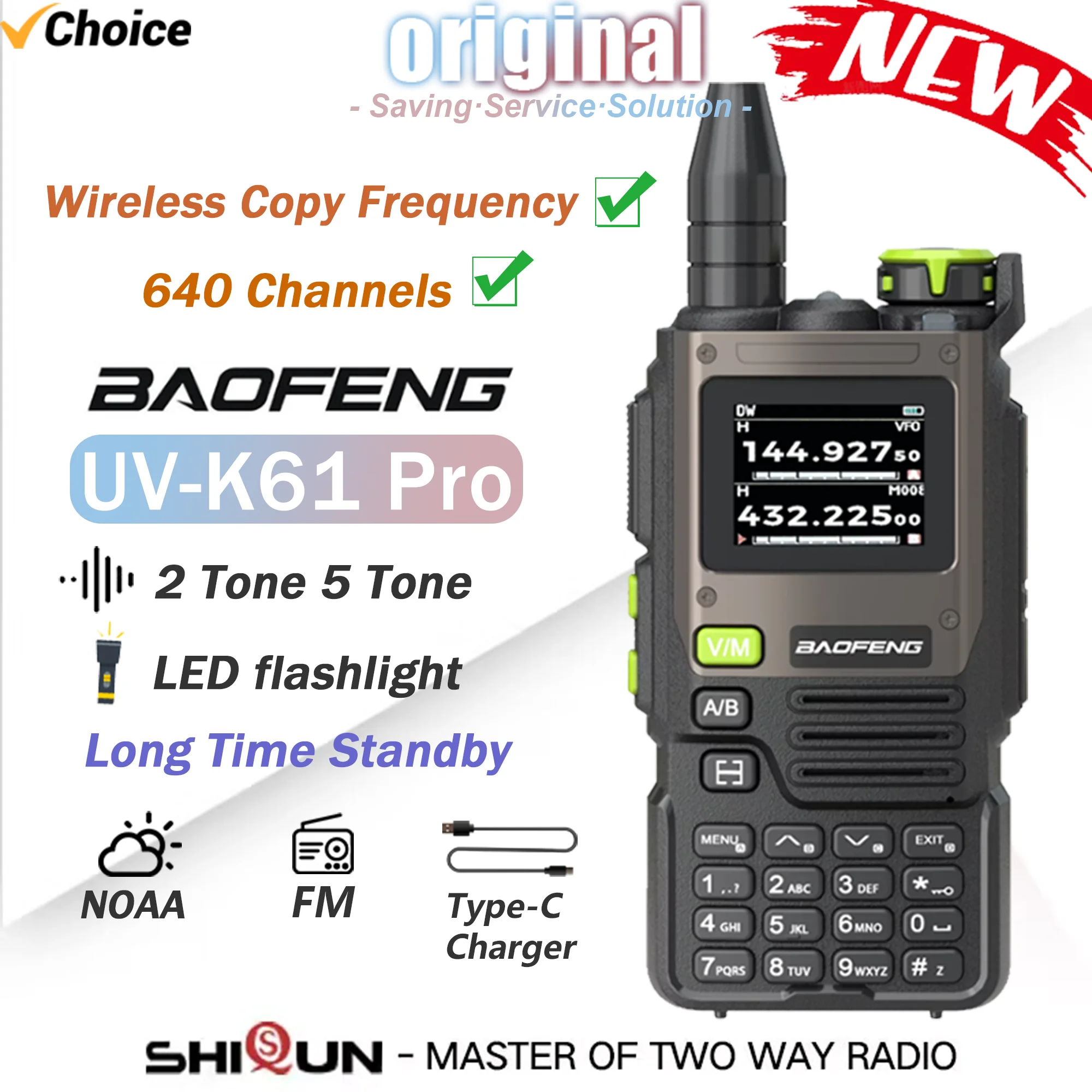 BF-K61 Pro Baofeng Walkie Talkie UV-K61 Pro Typ-C Ladegerät UHF VHF Drahtlose Kopierfrequenz Multi Band 640CH 2Tone 5Tone FM Radio