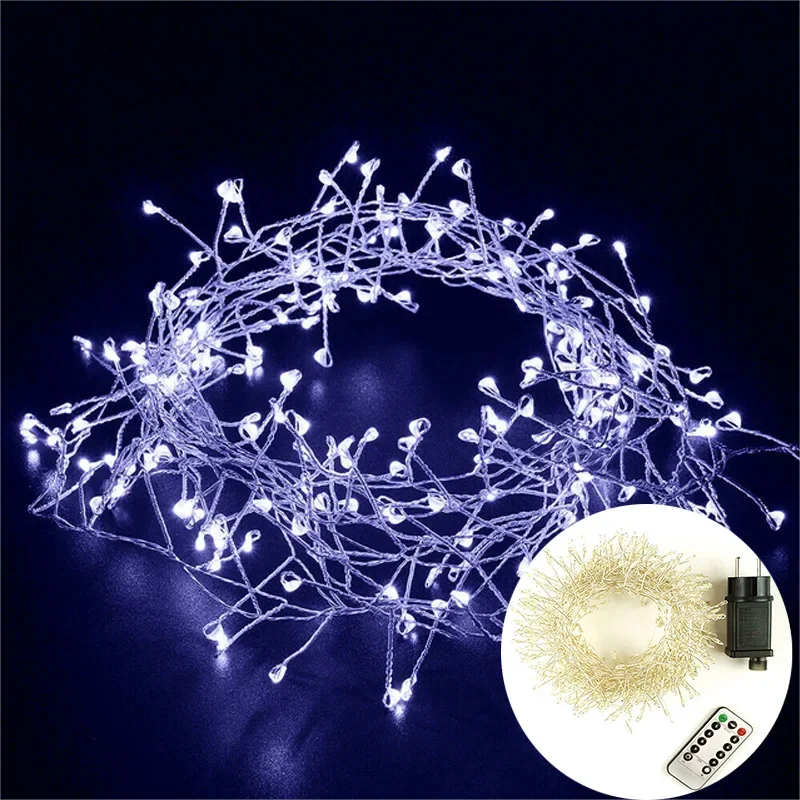 36個のLEDクラスター電球が付いたシルバーワイヤーのフェアリーライト、屋外クリスマスパーティーライトガーランド、新年、ストリート、ホームパーティー、結婚式用