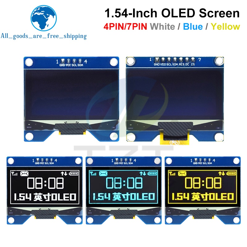 1,54-дюймовый 4-контактный 7-контактный белый синий OLED-экранный модуль TZT CH1116/SSD1309, совместимый с интерфейсом SSD1306 SPI 128*64