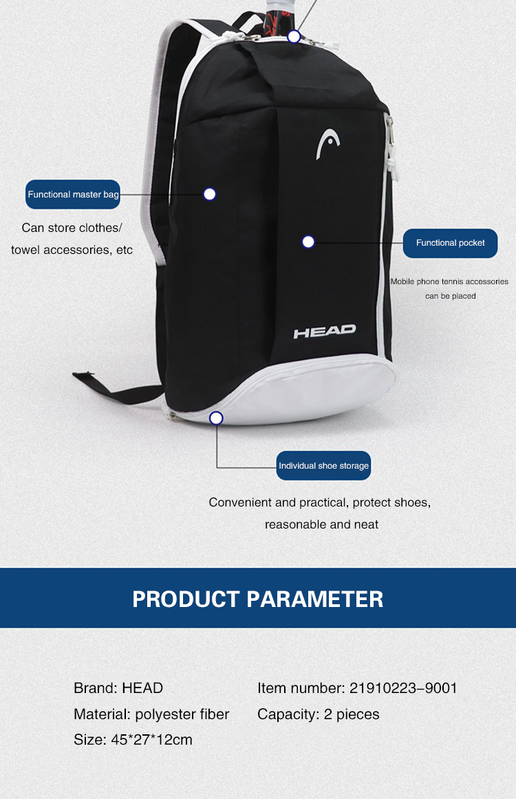 Cabeça sacos de raquete de tênis grande capacidade mochila badminton esportes sacos de ombro sacos de sapato individual