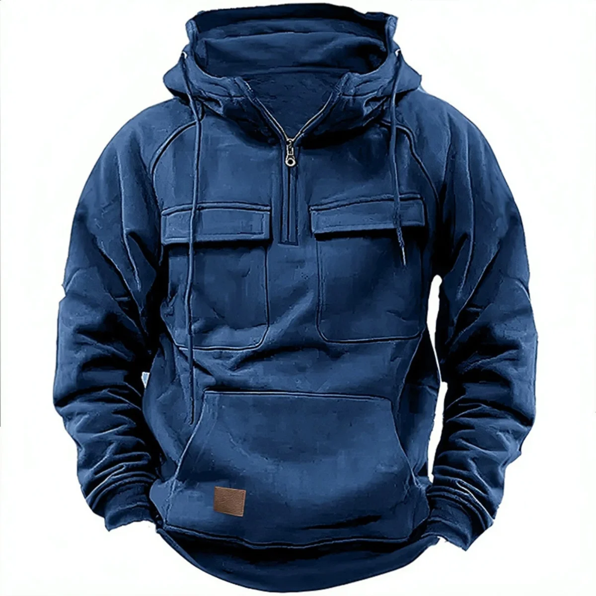 Nueva sudadera con capucha informal de color sólido con capucha para hombre de otoño-invierno, camiseta con capucha y parche multibolsillo a la moda para hombre joven