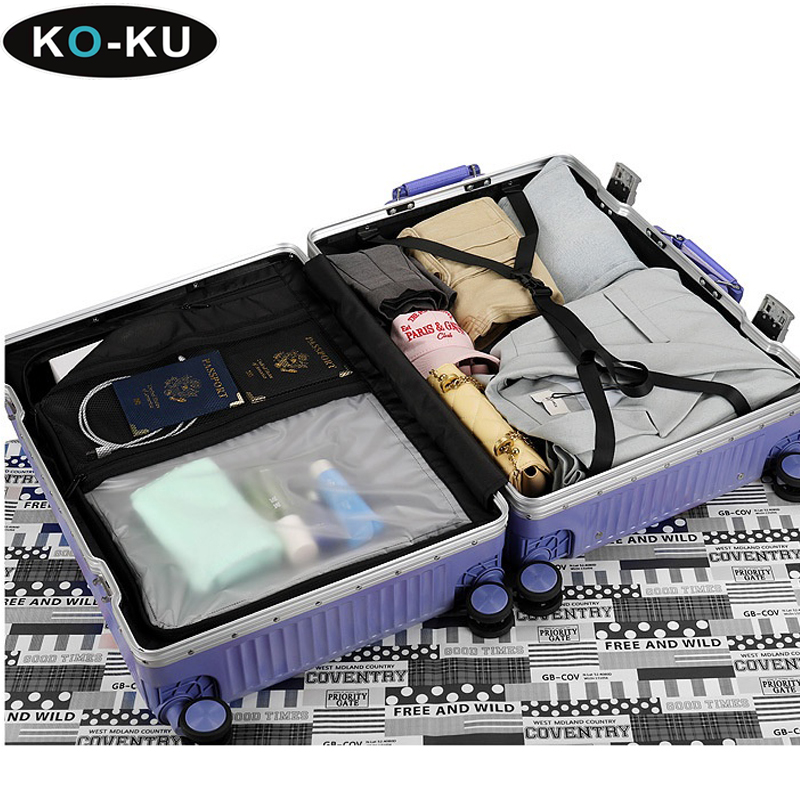 Ko-ku-女性用アルミフレーム荷物、ボーディングボックス、ミュートユニバーサルホイール、ワイドハンドル、トラベルスーツケース、トロリーケース、20インチ、22インチ、24インチ、26インチ
