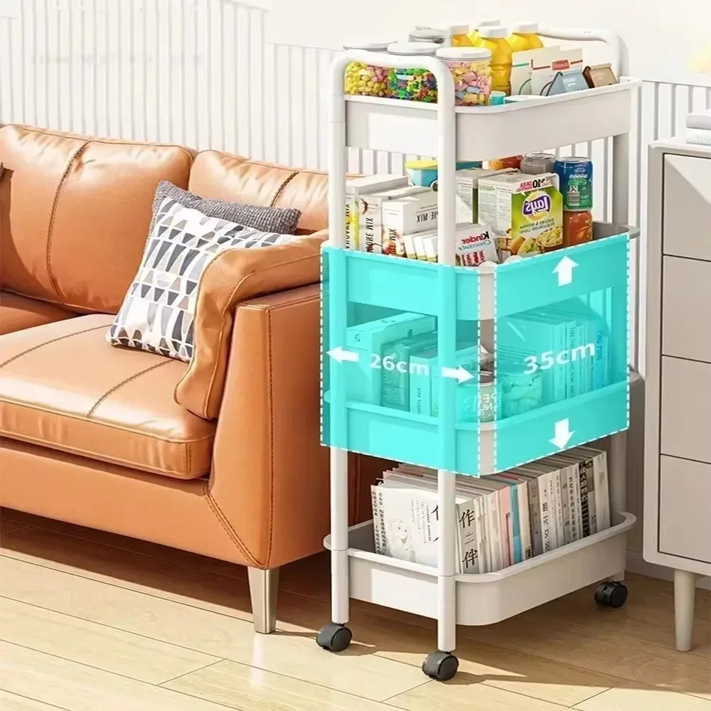 ครัวเรือน Multi-Layer รถเข็นขนาดเล็กชั้นเก็บจากพื้นห้องครัวห้องนอนห้องน้ํา Rack Storage Rack พร้อมล้อ