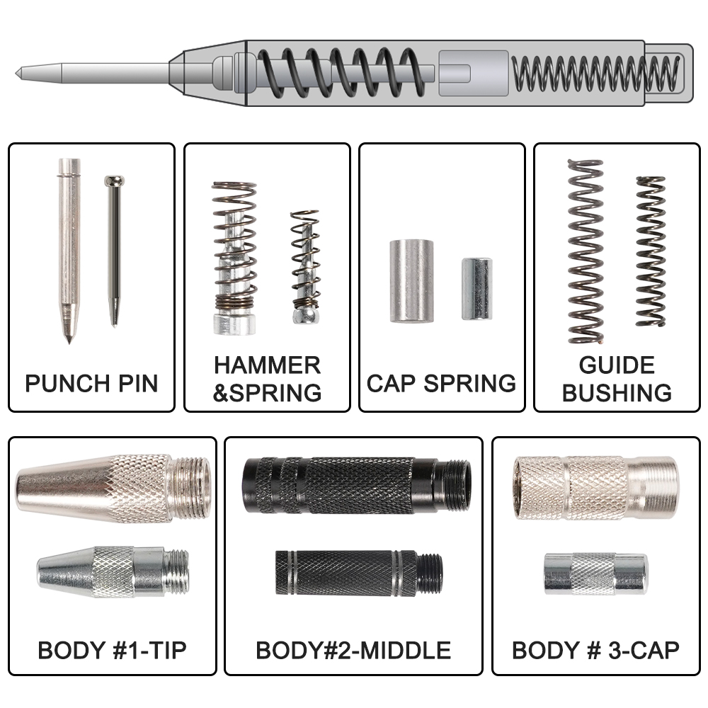 KUNLIYAOI Automatic Center Punch Impact Spring Loaded ปรับความตึงเครียดเจาะเครื่องหมายเครื่องมือสําหรับโลหะ/แก้ว/ไม้