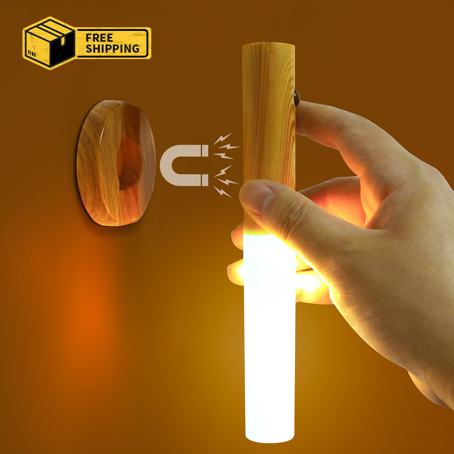 Intelligent Motion Sensor Light USB Rechargeable Wooden Magnetic LED Lamp Human Induction Cabinet Wardrobe Lighting Night Light