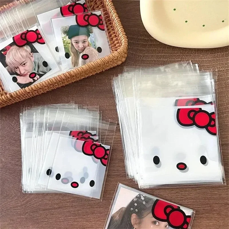 100 Stück Sanrioed Hello Kitty bedruckte Druckverschlussbeutel, Sternkartenverpackung, selbstdichtende Aufbewahrungstasche, Cartoon-Einweg-Süßigkeiten-versiegelbare Beutel