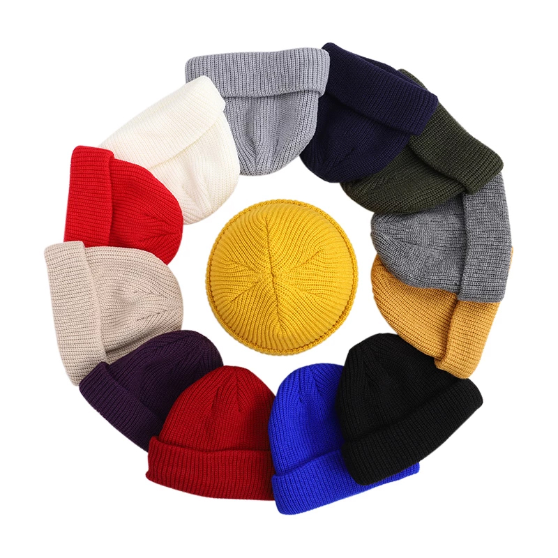 Gorro de punto sin ala para hombre y mujer, gorro cálido de Color sólido, estilo Hip Hop, Unisex, para invierno y otoño