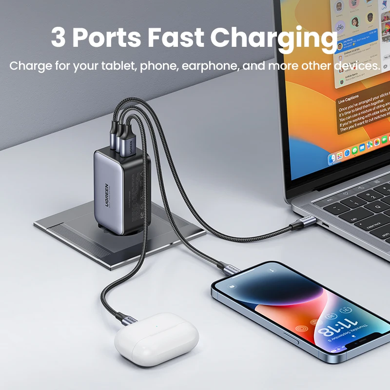 UGREEN 65W GaN Quick Charge 4.0 3.0 Loại C PD Củ Sạc USB Dành Cho iPhone 12 13 Pro Max bộ Sạc Nhanh Dành Cho Laptop PD Sạc