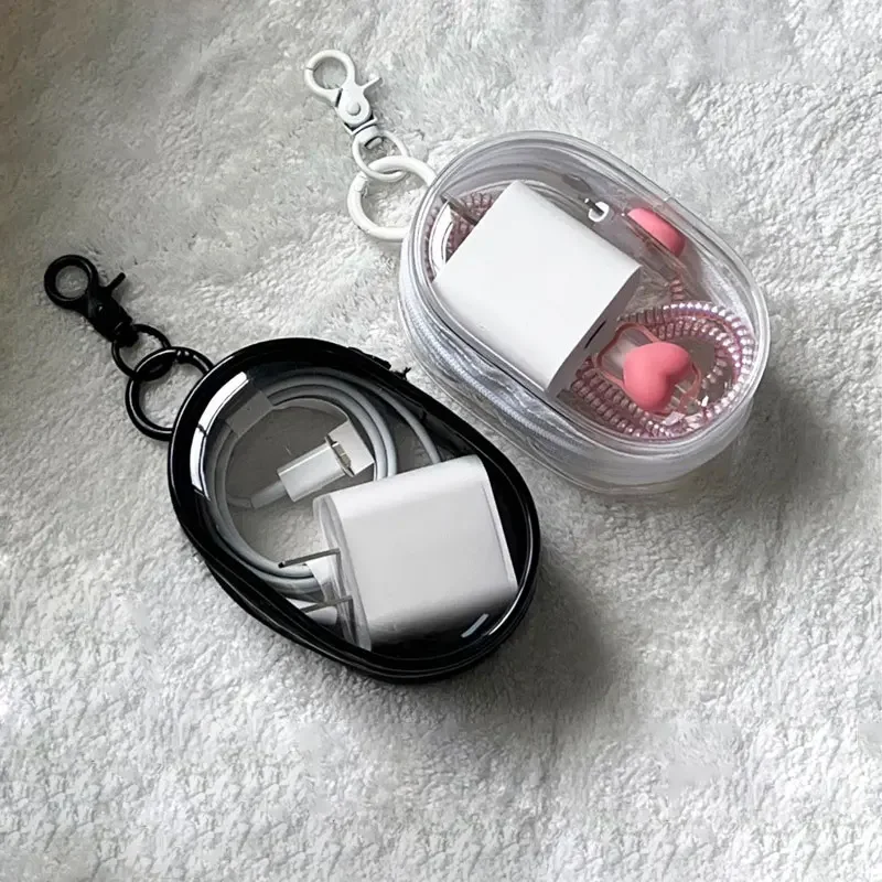 แบบพกพา Mini Clear Zipper กระเป๋าพวงกุญแจตุ๊กตาการ์ตูนของเล่นเด็ก Mystery Box สําหรับหูฟังเครื่องชาร์จของขวัญกระเป๋า