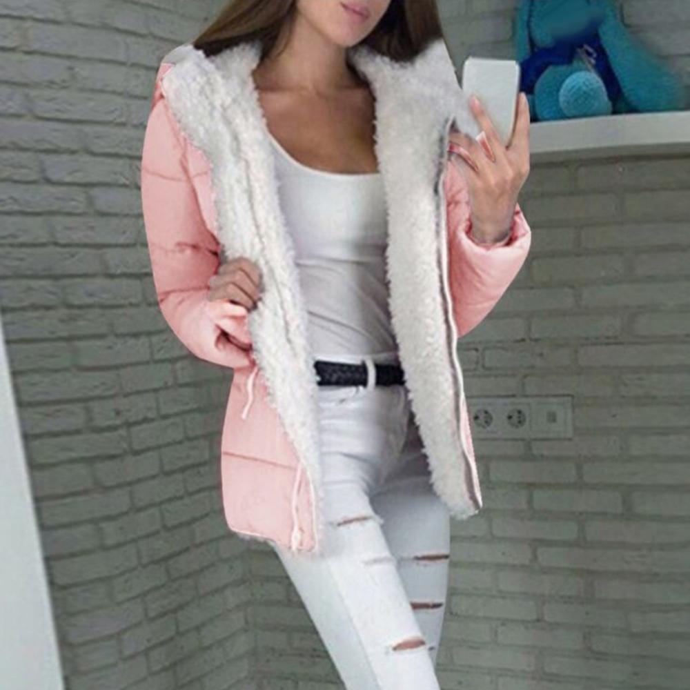 Chaqueta con capucha y cremallera de Color sólido para mujer, abrigo de algodón grueso y cálido, abrigo con capucha a prueba de viento para mujer, Otoño e Invierno