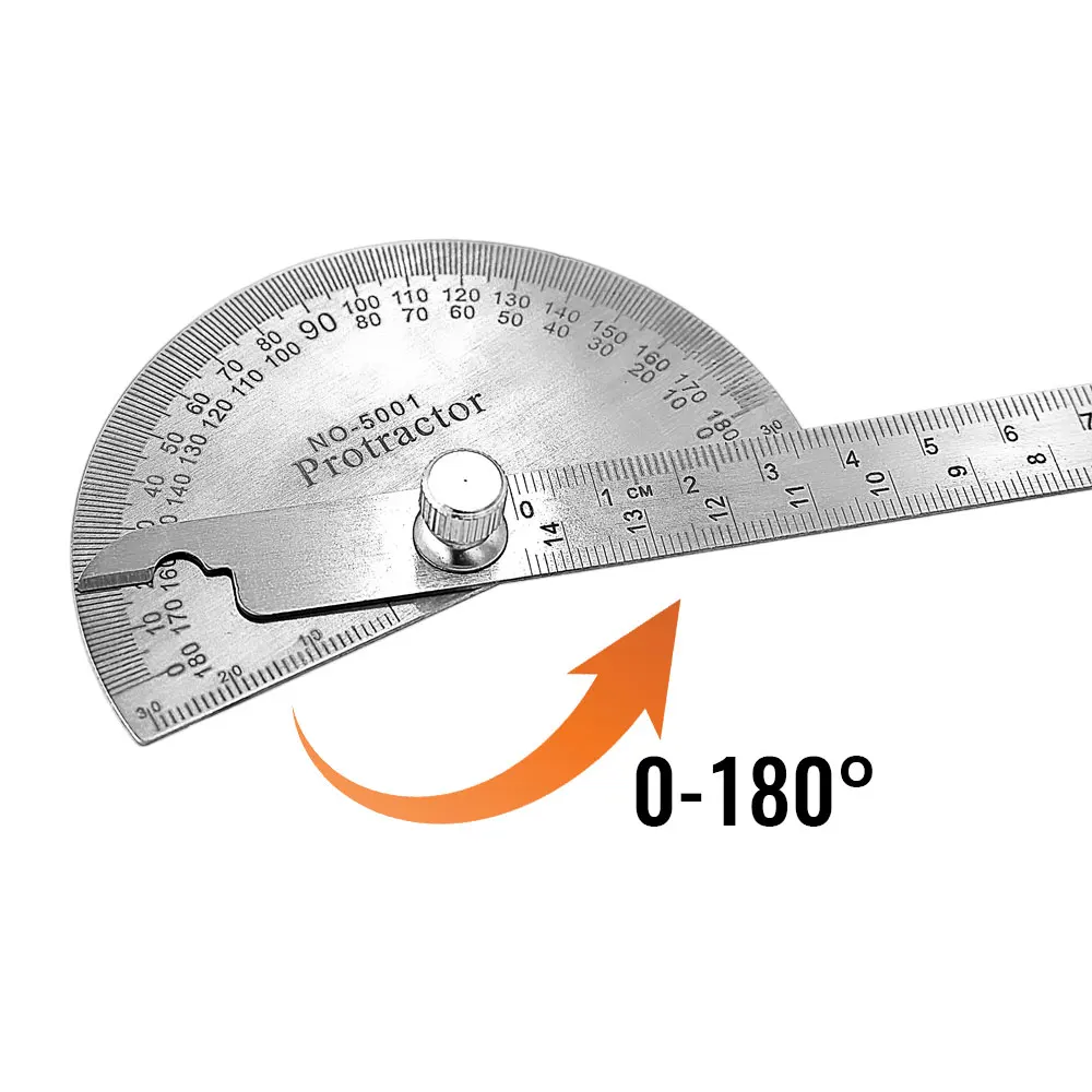 มุมเมตรวัดไม้โปรแทรกเตอร์ไม้บรรทัดโลหะ Finder 180 องศา Guage Goniometer สแตนเลสงานไม้ไม้เครื่องมือวัด