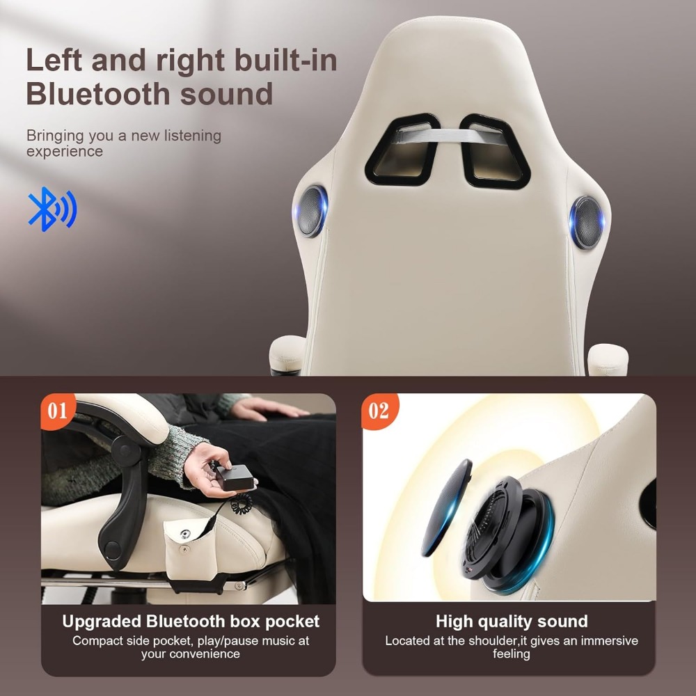 Gaming Chair, Computer Chair with Footrest and Bluetooth Speakers, High Back Ergonomic Gaming Chair