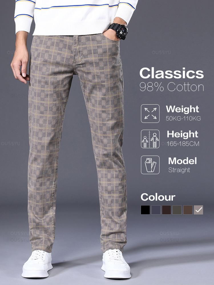 Roupas de marca de alta qualidade clássicos xadrez calças casuais dos homens 98% algodão retro negócios banquete verificar calças masculinas plus size 40 42