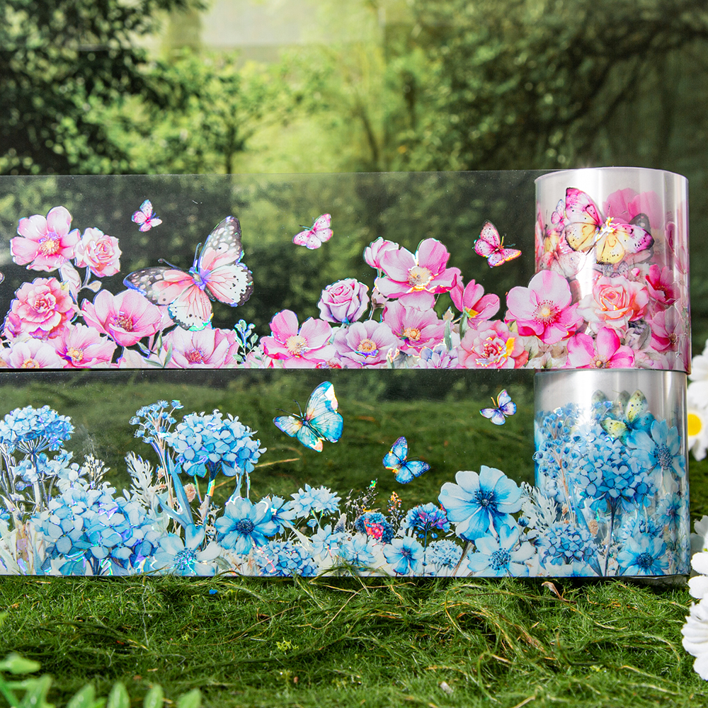6Style 200cm/Roll Flowers PET Tape Shell Light Landscaping Handbook DIY Material Loop Sticker Scrapbook Decoration