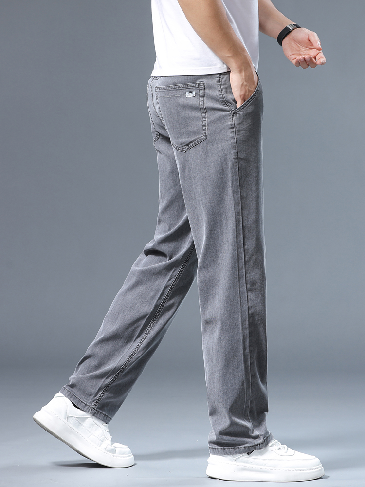 Été mince hommes jean droit ample Lyocell doux drapé affaires pantalon décontracté classique fumée gris marque glace soie pantalon