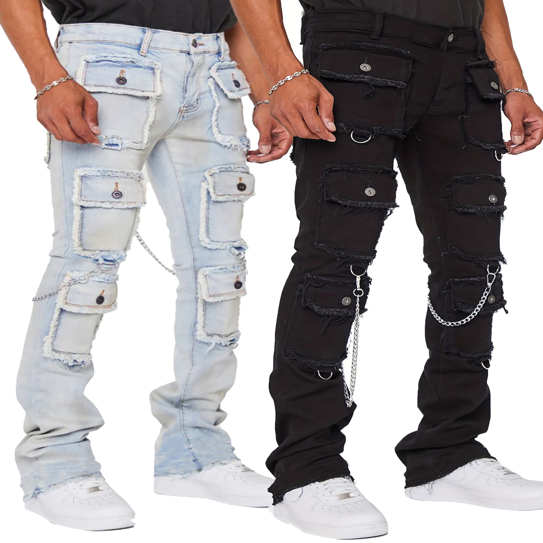 Multi-Pocket-Cargo-Jeans Y2k Herren-Jeans Stretch-Hose mit geradem Bein Vintage-Hose Overalls Lässige High-Street-Hip-Hop-Jeans