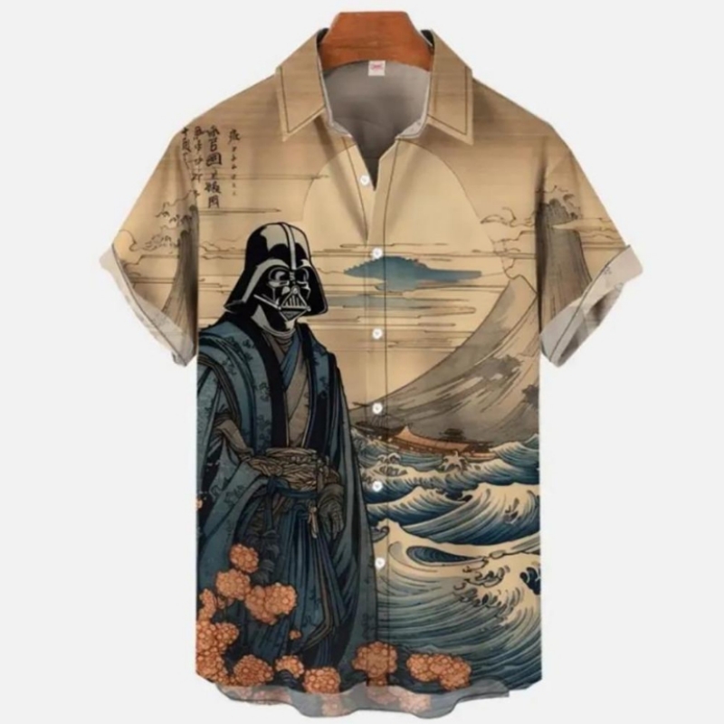 Camisa masculina vintage ukiyo-e retro mascarado samurai paisagem pintura impressão camisas de manga curta soltas roupas masculinas de grandes dimensões topos