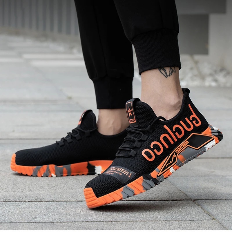 Botas masculinas de segurança de trabalho respirável, antifacada, sapatilhas de aço, sapatilha de construção, prova de punção, masculino