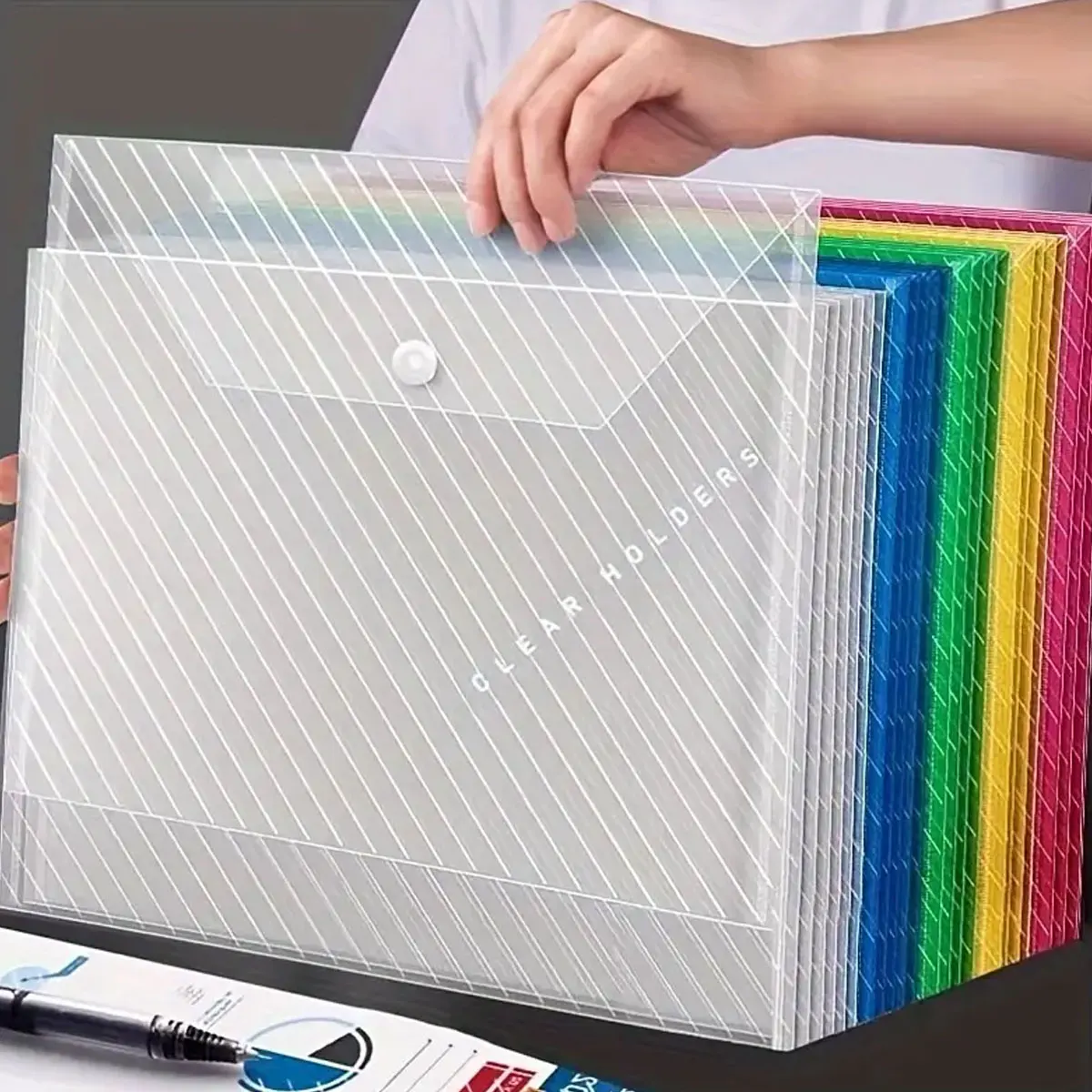 Bolsa de archivo transparente A4, bolsa de almacenamiento de documentos de plástico, organizador de estudiantes, carpetas de bolsillo de información, papelería, 10/20 piezas