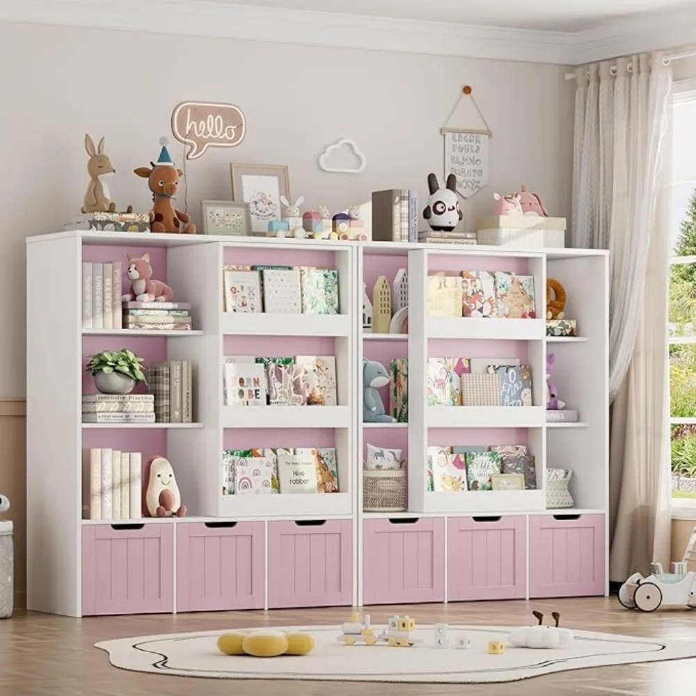 Toy Storage Organizer with Sliding Book Shelf, Toy Organizers and Storage, Playroom Organization and Storage Kids Bookshelf
