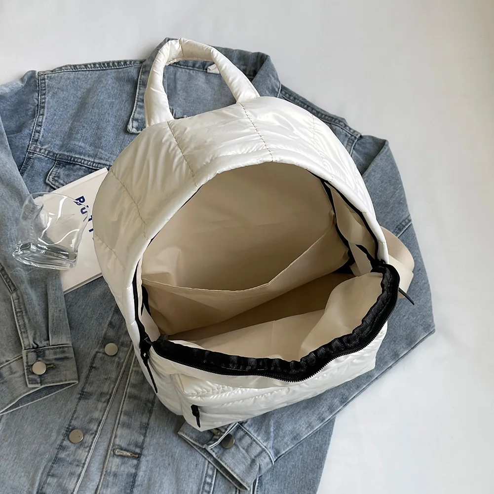 Mochila acolchada de plumón de gran capacidad para estudiantes, bolsa de libros informal de Color sólido, mochila con correa ajustable para adolescentes, Invierno
