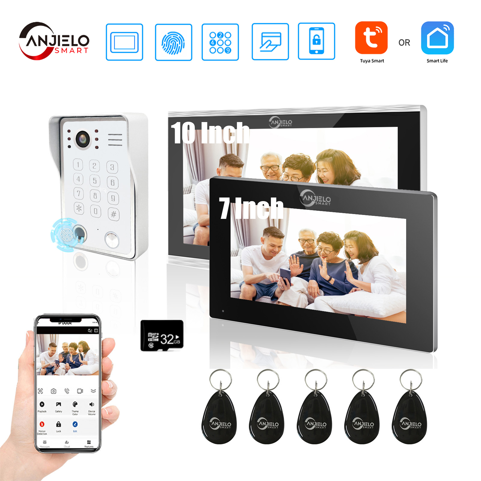 Видеодомофон Tuya, 7/10 дюйма, сенсорный экран, проводной дверной звонок, 1080P, 148 °