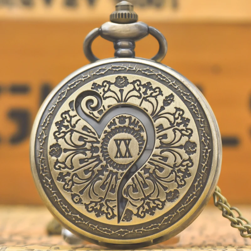 Retro Bronze Steampunk Muster verziert Flip-Top männliche und weibliche Student Geschenk Quarz Halskette Gedenk Taschenuhr