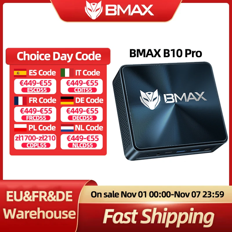 BMAX B10 Pro Mini-PC Intel 13. Generation i7-13620H 10 Kerne max. 4,9 GHz 24 GB LPDDR5 RAM 1 TB SSD WiFi 6 Bluetooth 5.2