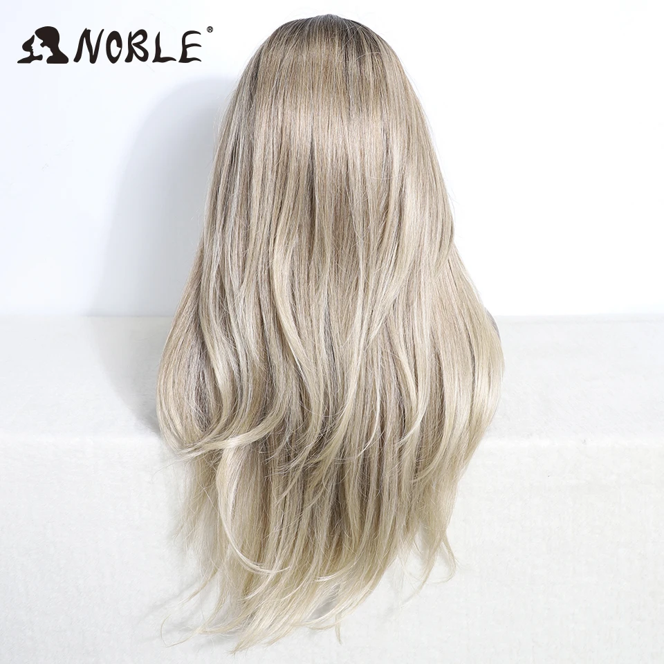 Noble วิกผมสังเคราะห์ลูกไม้ด้านหน้าด้านหน้า 26 "ตรง Ombre วิกผมลูกไม้คอสเพลย์วิกผมสีขาววิกผมสีบลอนด์สําหรับผู้หญิงวิกผมลูกไม้วิกผมสังเคราะห์