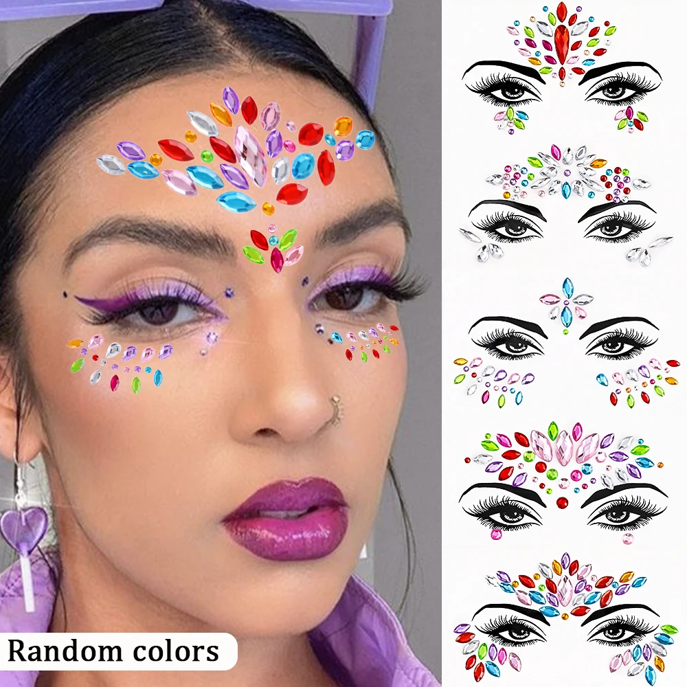 1 Blatt 3D Strass Gesicht Tattoo Aufkleber Bunte Glitter Edelsteine Sliders Festival/Make-up Wasserdicht Mit Diamant Tattoos Aufkleber * &