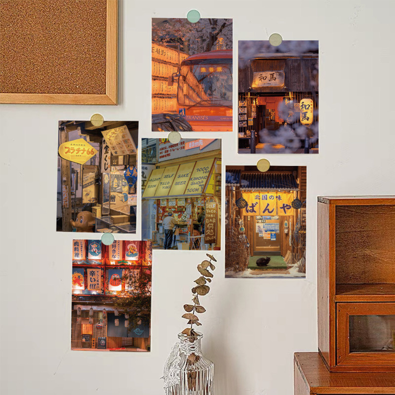 บัตรตกแต่งร้านเหล้าสไตล์ญี่ปุ่นแบบ INS โปสการ์ดเครื่องตกแต่งฝาผนังพื้นหลังห้องรับประทานอาหารการตกแต่งบ้านอุปกรณ์ประกอบฉากถ่ายภาพ DIY 10แผ่น