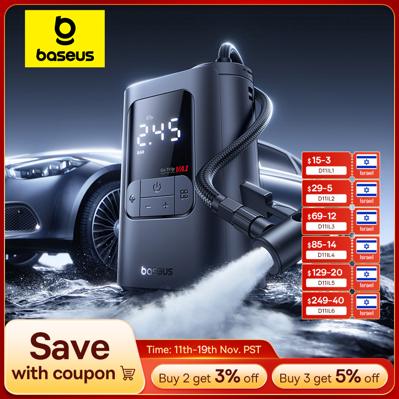 Новый автомобильный воздушный насос Baseus GoTrip VA1 Pro/Max, 7500 мАч, воздушный компрессор, портативный насос для накачивания шин для мотоцикла, велосипеда, мяча, автомобильный насос