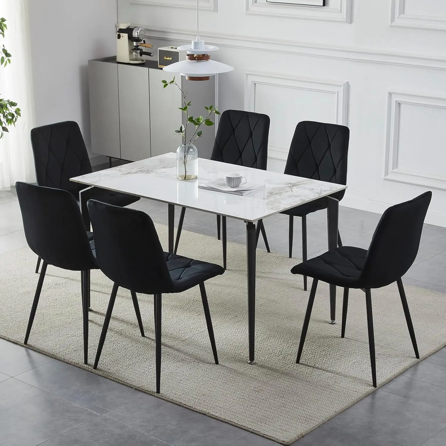 Hand Set of 6 Dining Chairs for Dining Room Living Room, Velvet Fabric Kitchen Chairs Set with Upholstered Seat Backrest