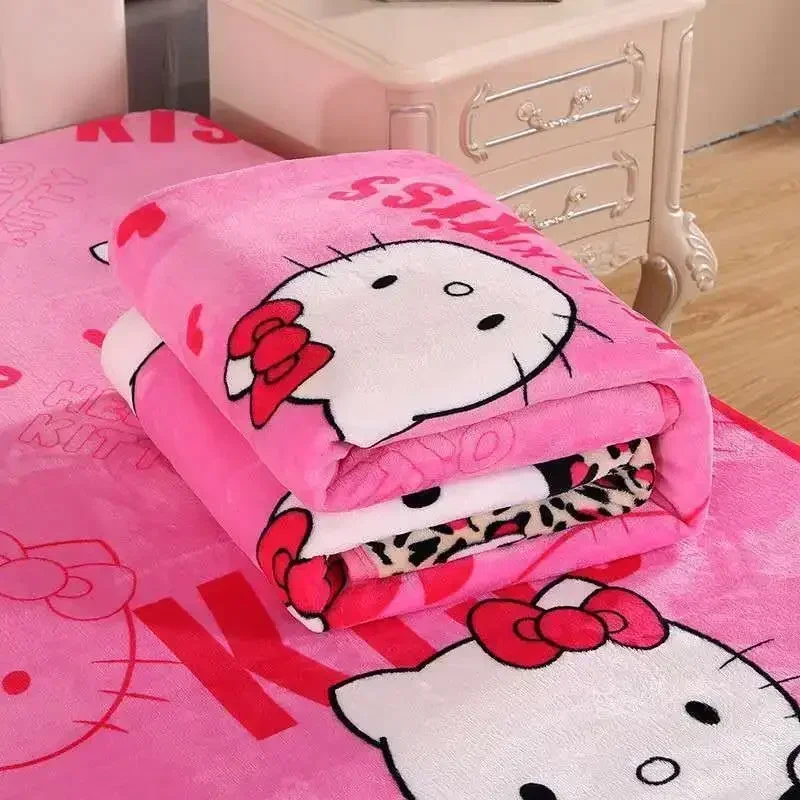 Sanrio 헬로 키티 이불 소녀 봄 가을 겨울 플란넬 담요 만화 귀여운 침대 시트 이불 학생 기숙사 이불