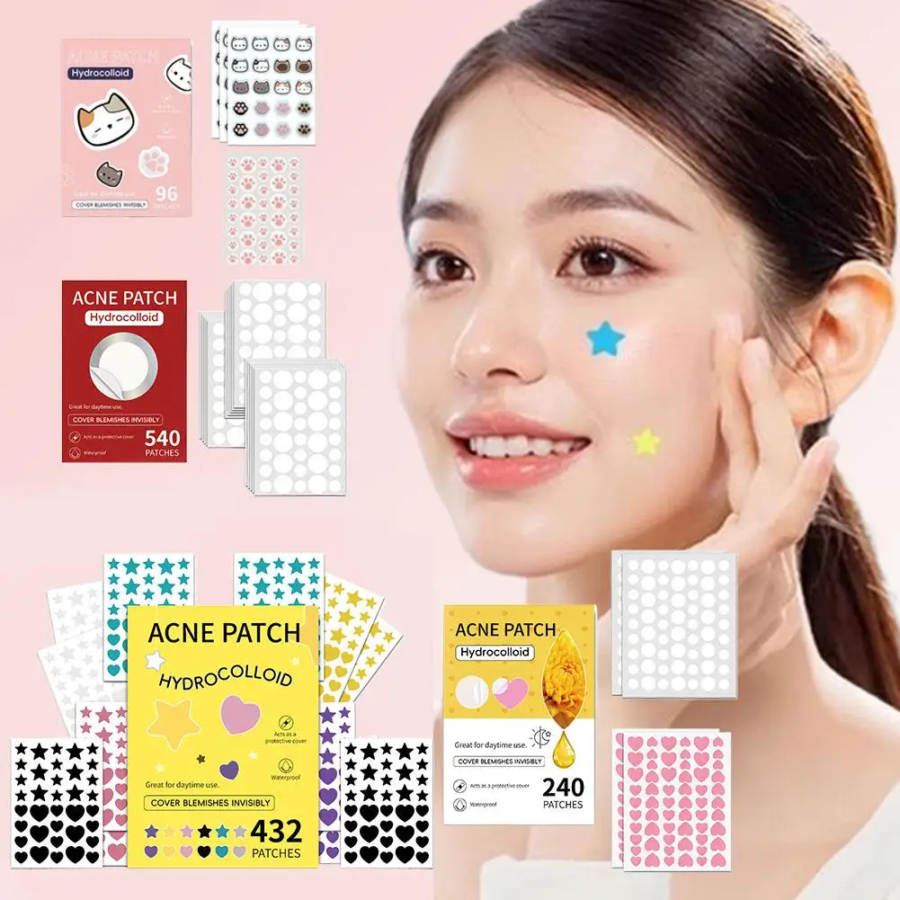 Colorful Cat Head Acne Patch Heart/Star Shape for Covering Zits and Blemishes,Spots Marks Concealer Makeup tool
