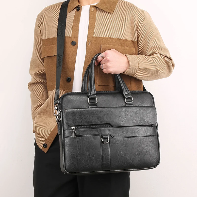 PU Leather Briefcase Men Handbag Totes Laptop Computer Document Shoulder Business Office Vintage Messenger Side Designer Bag