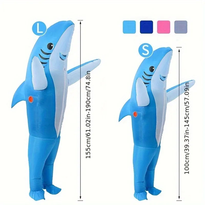 2 ขนาด,น่ารักที่ไม่ซ้ํากันยืน Shark Design Inflatable ชุด,ฮาโลวีนคริสต์มาสเล่นเครื่องแต่งกาย Props