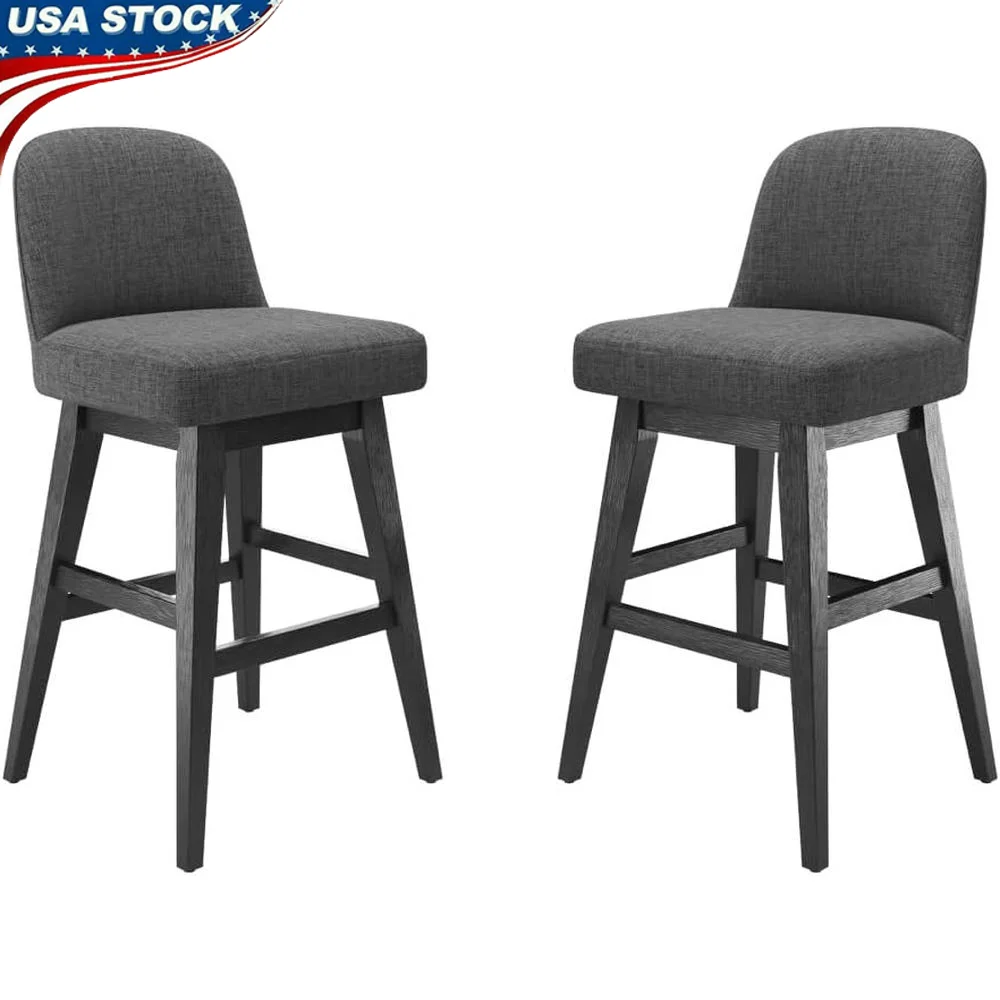 Modern 360° Swivel Bar Stools Set of 2 Counter Height Upholstered Stools with Backs Solid Wood Legs Kitchen and Bar