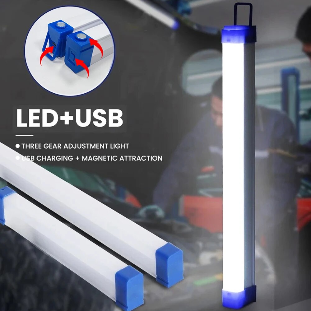 Lampada da campeggio a tubo ricaricabile con barra a LED Lampada da campeggio a sospensione magnetica Lampadina portatile per illuminazione esterna del mercato notturno di emergenza