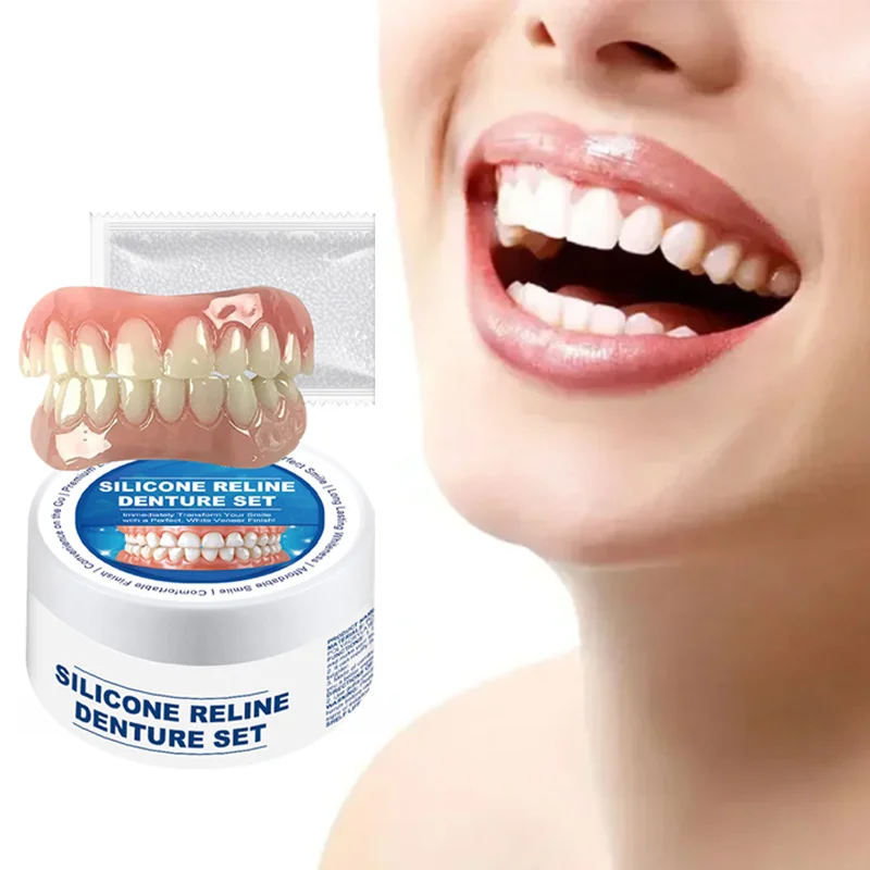 Juego de modificación de dentadura, carillas superiores e inferiores de silicona, pasta perfecta, ajuste cómodo, dentaduras postizas de ortodoncia temporal, diente falso