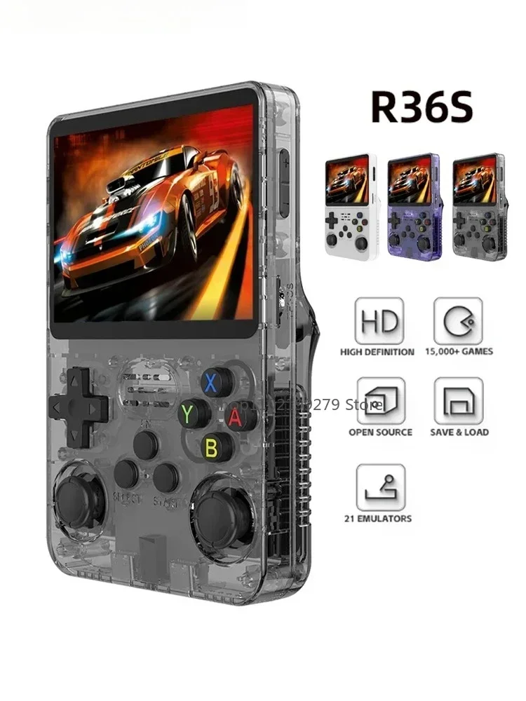 Konsola Retro R36S z systemem Linux, ekran IPS 3,5 cala, przenośny kieszonkowy odtwarzacz wideo R35s Pro, 64 GB gier, 128 GB