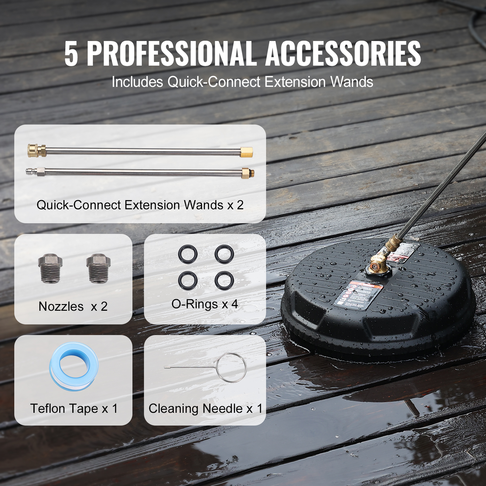 VEVOR 15/18/20/24" Pressure Washer Surface Cleaner w/ Handles & Wheels Stainless Steel Concrete Cleaner 4000 Max PSI for Garden