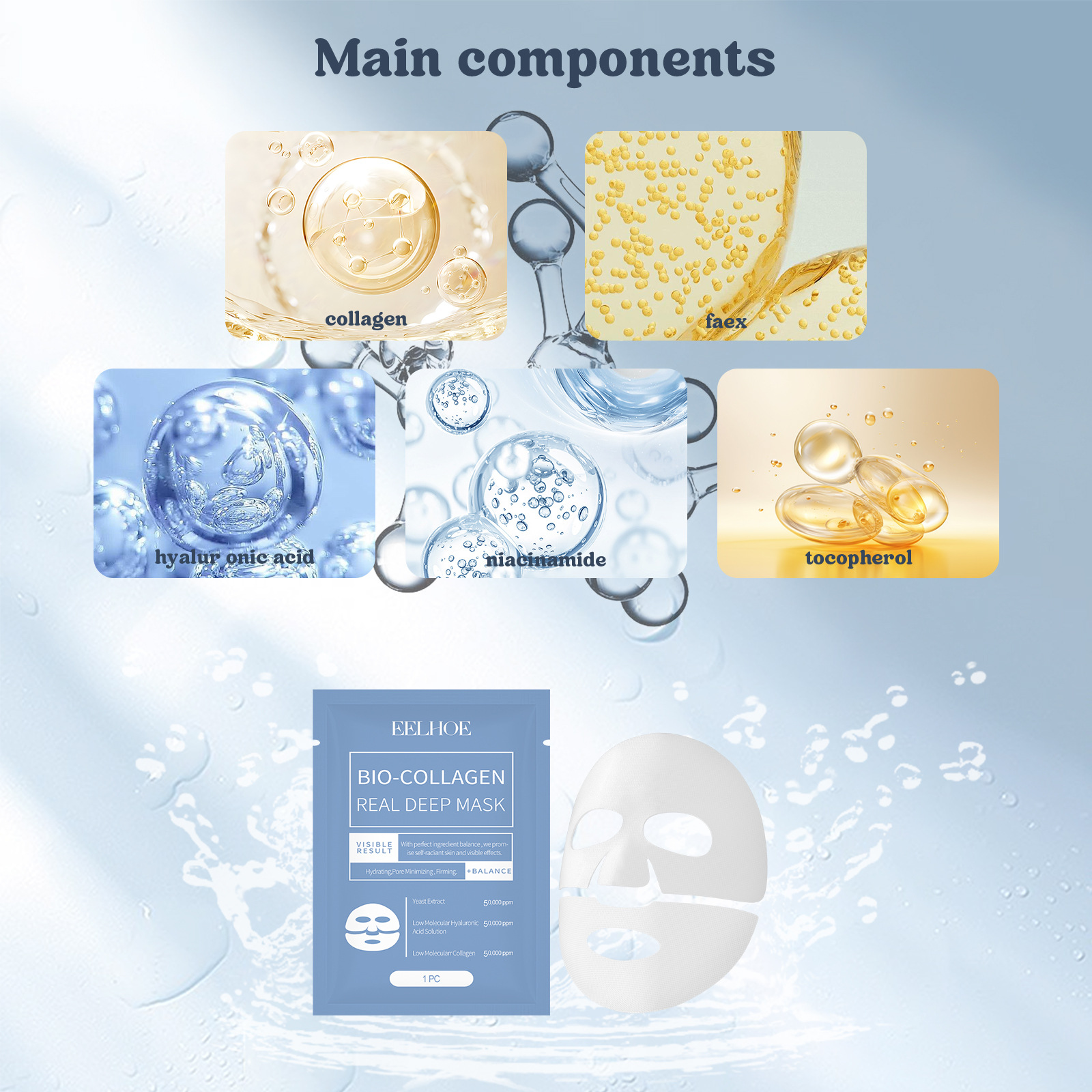 1/3/5/10 pçs bio-colágeno máscara profunda real solúvel folha de colágeno máscara hidrolisado colágeno hidratante máscara facial produto de cuidados com a pele
