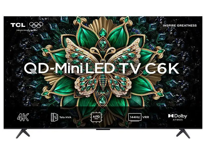 Smart TV  65" TCL 4K UHD MiniLED 65C6K 120Hz Google TV AiPQ Google Assistente 4 HDMI 2 USB