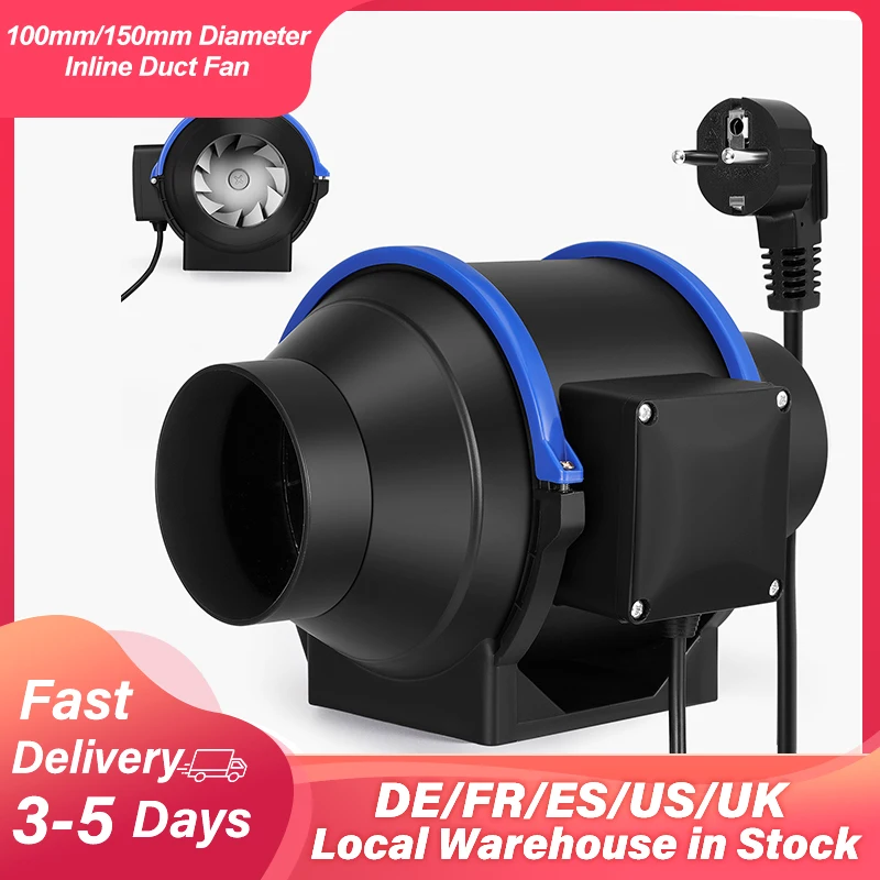 Exaustor de tubo de 4 velocidades, 100/150mm, extrator de duto em linha, baixo ruído, ventilador de ar, banheiro, parede, ventilador de duto, 220v, ue