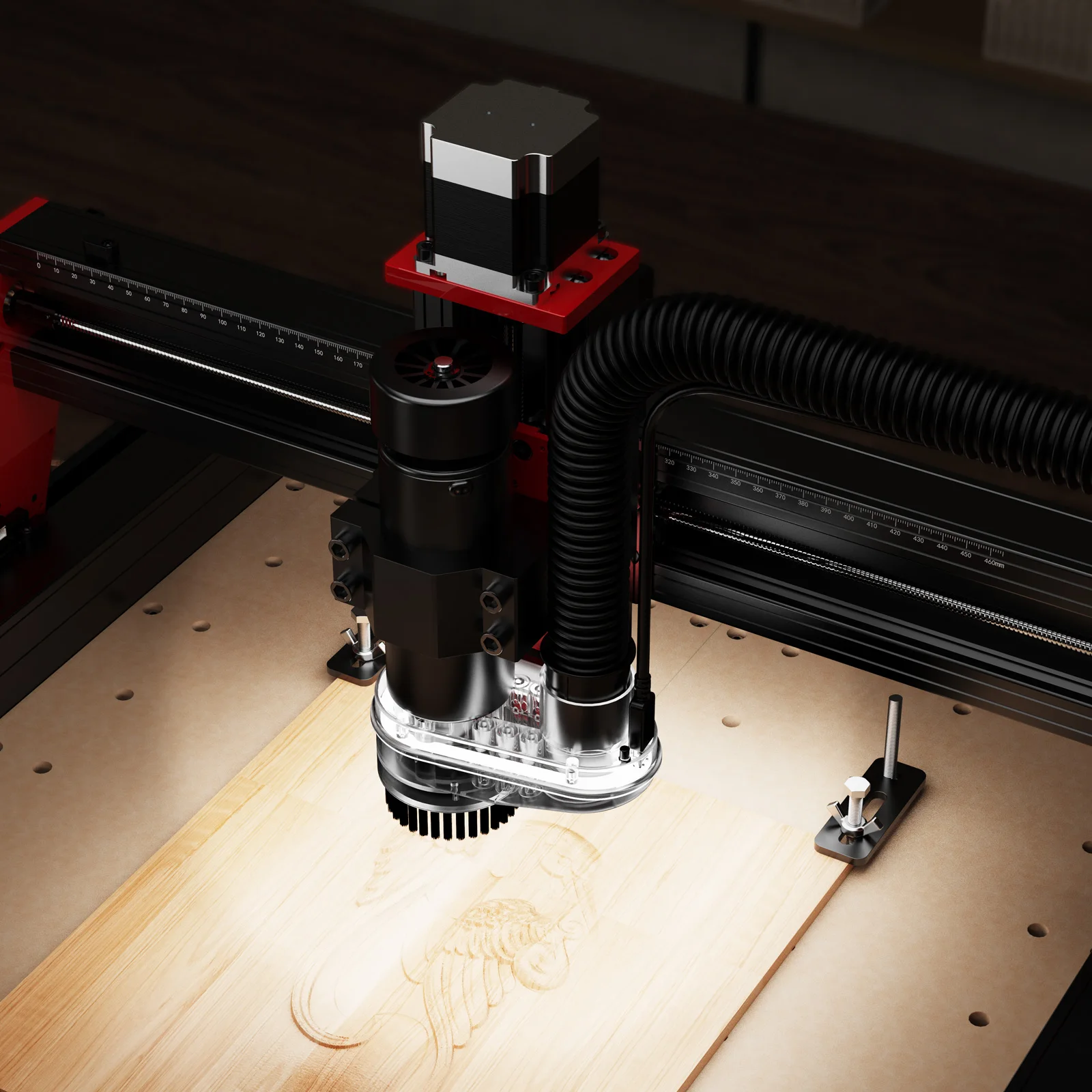 TWOTREES Machine de gravure CNC TTC450 cache-poussière de broche 50000 tr/min avec démarrage et arrêt automatiques et lumière LED pour la purification de l'air et l'élimination des débris de la machine-outil CNC